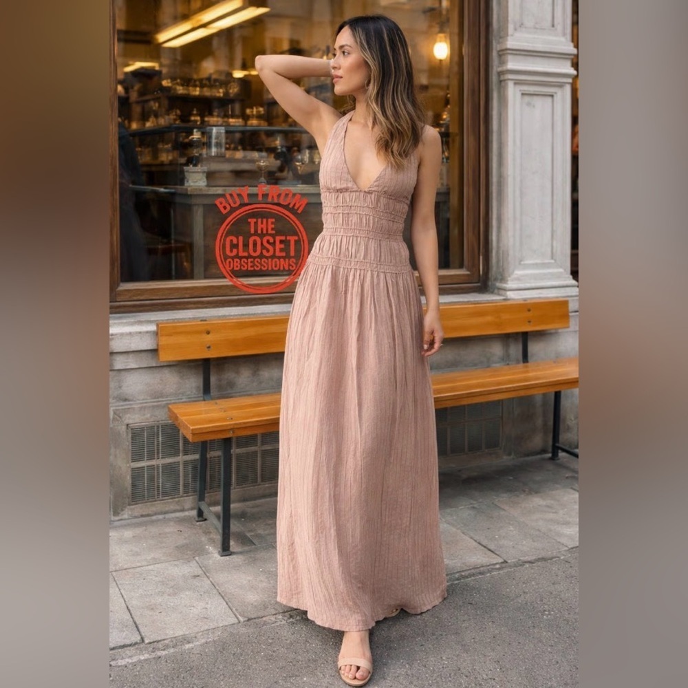 Zara Pale Pink Textured Midi Dress Size M Blogger Favorite